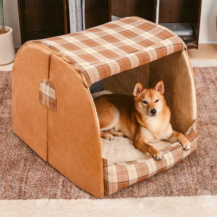 Classical Plaid House Dog Bed