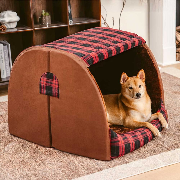 Classical Plaid House Dog Bed