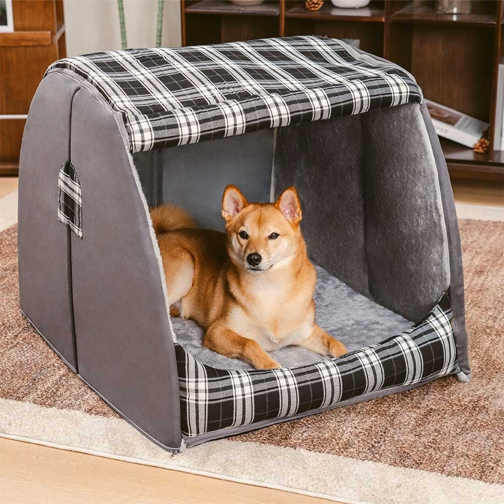 Classical Plaid House Dog Bed