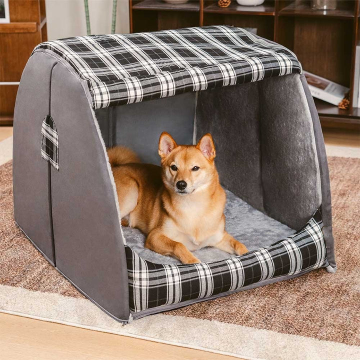 Classical Plaid House Dog Bed