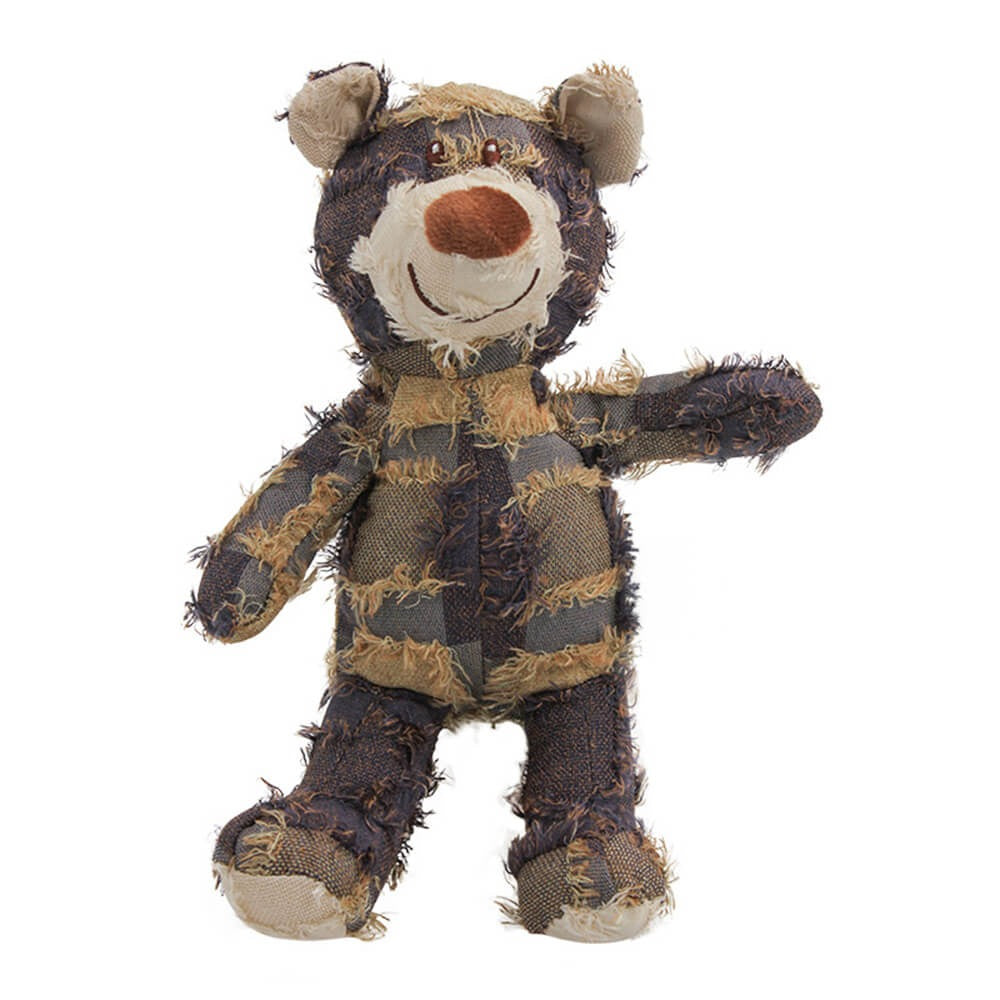 Rustic Denim Plush Bear – Durable Chewable Squeaky Dog Toy
