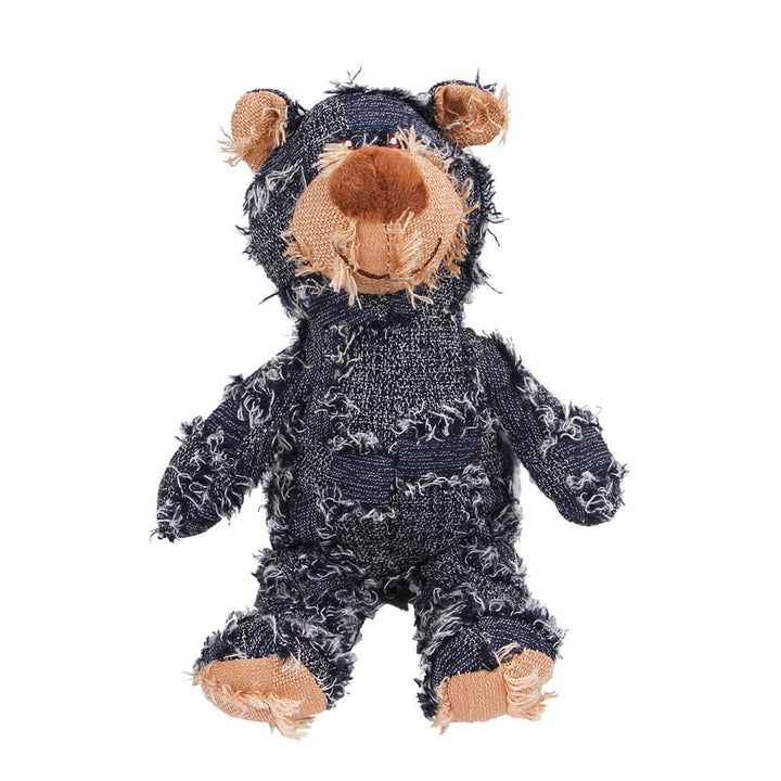 Rustic Denim Plush Bear – Durable Chewable Squeaky Dog Toy