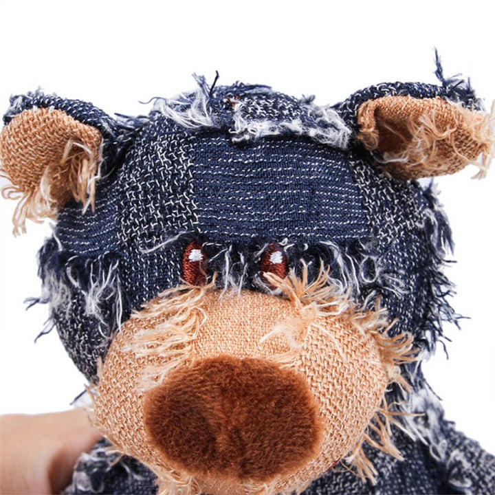 Rustic Denim Plush Bear – Durable Chewable Squeaky Dog Toy