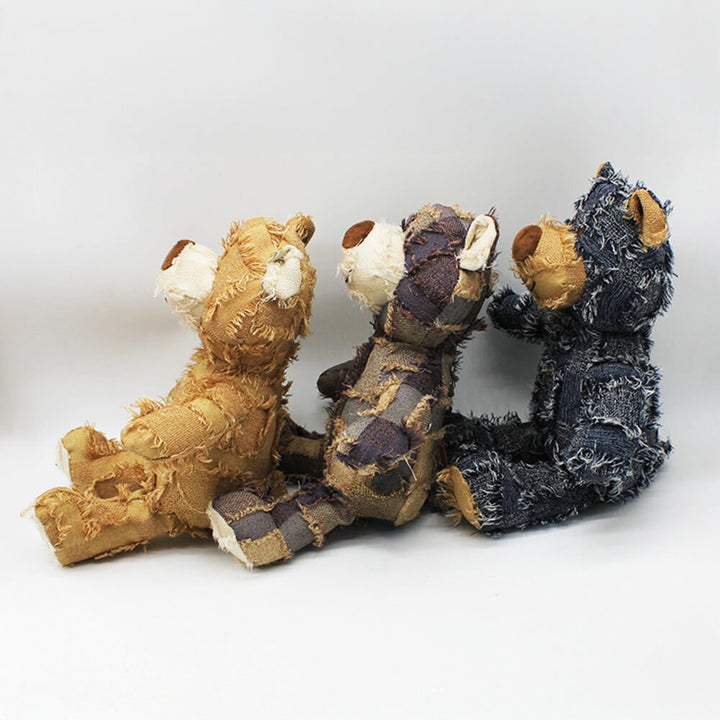 Rustic Denim Plush Bear – Durable Chewable Squeaky Dog Toy