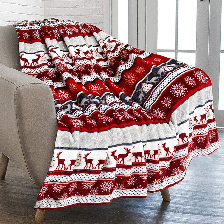 Blanket with Snowflakes & Red Accents - Couch cover