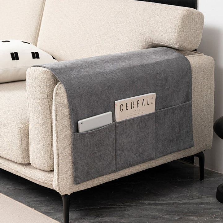 Chenille ArmGuard  Anti-Scratch Sofa Armrest Cover with Magazine Holder
