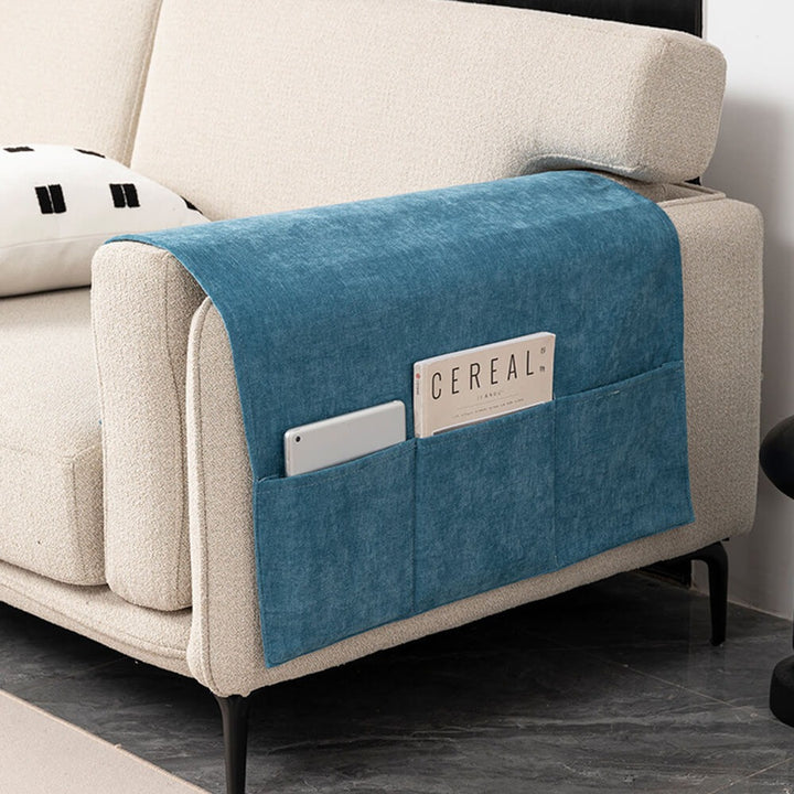 Chenille ArmGuard  Anti-Scratch Sofa Armrest Cover with Magazine Holder