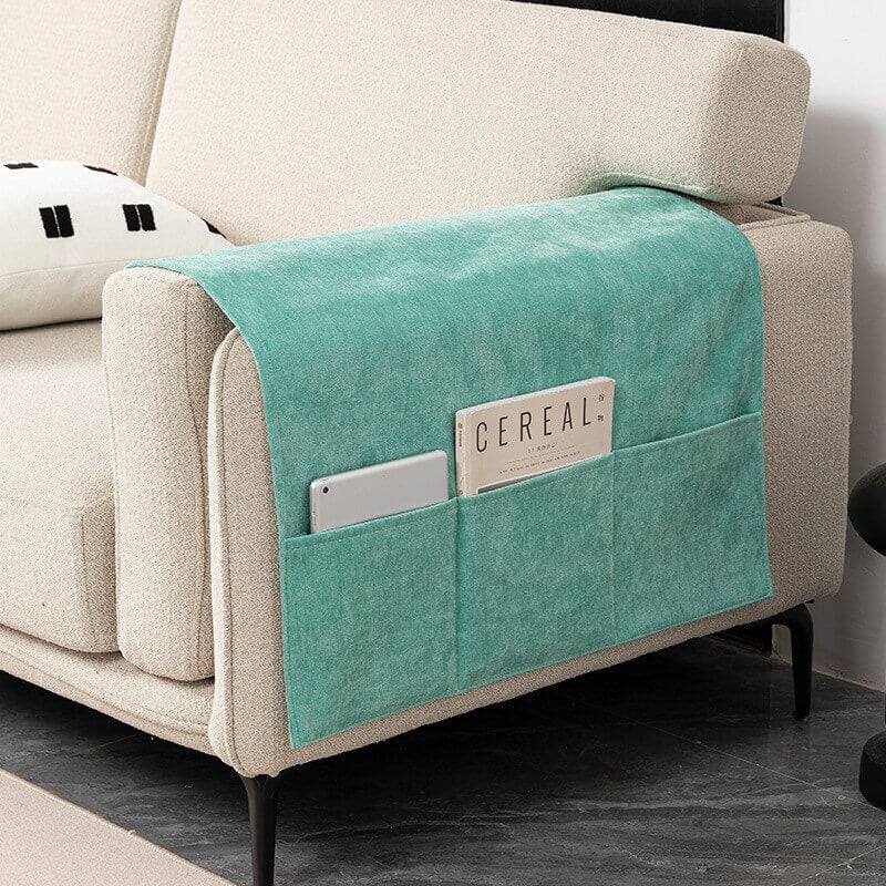 Chenille ArmGuard  Anti-Scratch Sofa Armrest Cover with Magazine Holder