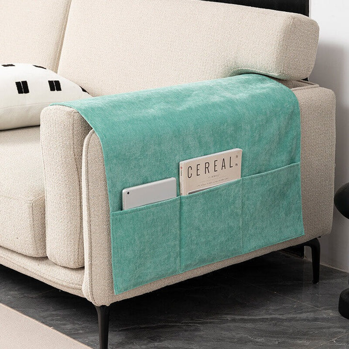 Chenille ArmGuard  Anti-Scratch Sofa Armrest Cover with Magazine Holder