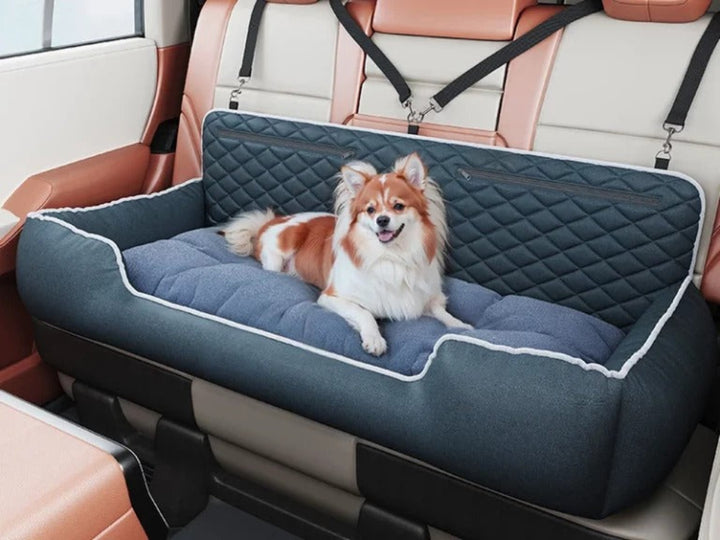 ComfyRide Dog Car Seat Bed – Luxury Travel Comfort with Storage Pockets