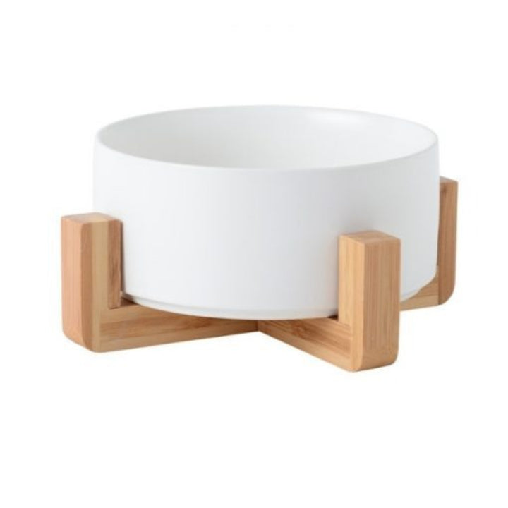 PawFeast Ceramic Dog Bowl – Stylish Dining with Wooden Stand