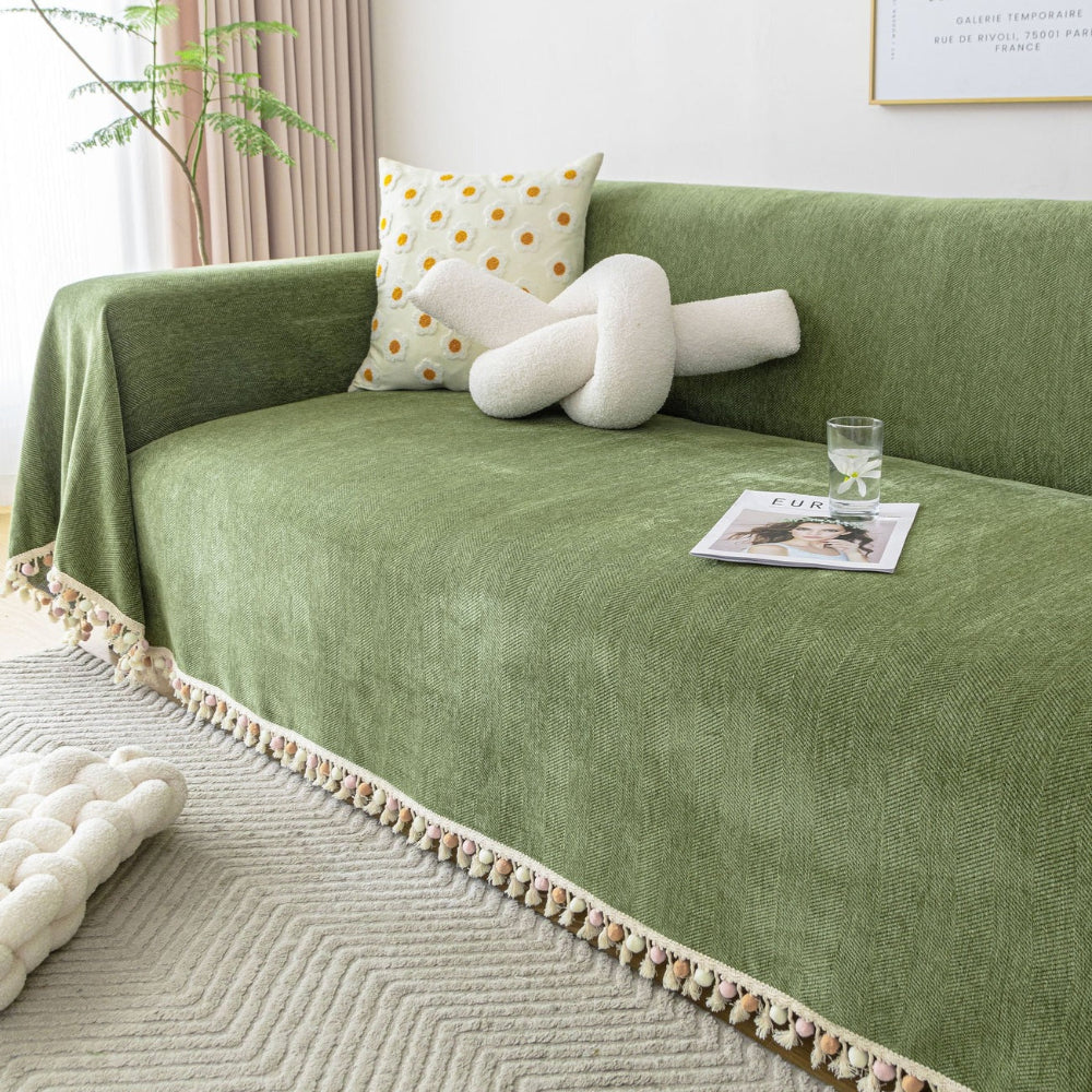 Pet Friendly Herringbone Tassel Luxe Sofa Couch Cover