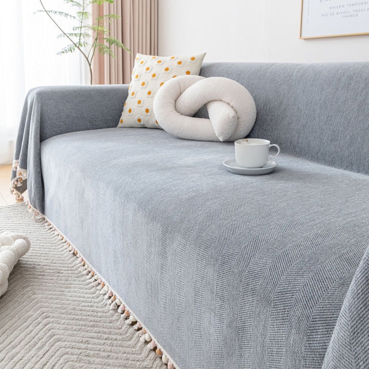 Pet Friendly Herringbone Tassel Luxe Sofa Couch Cover