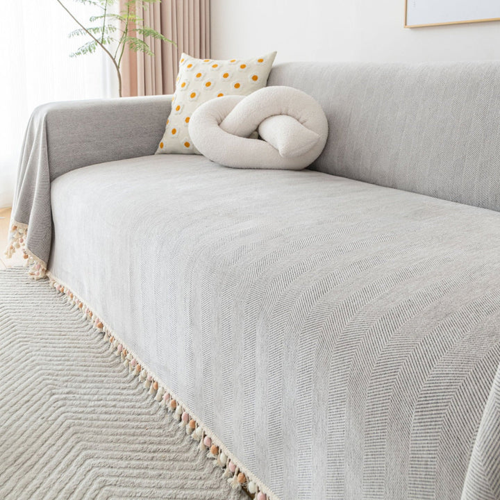 Pet Friendly Herringbone Tassel Luxe Sofa Couch Cover