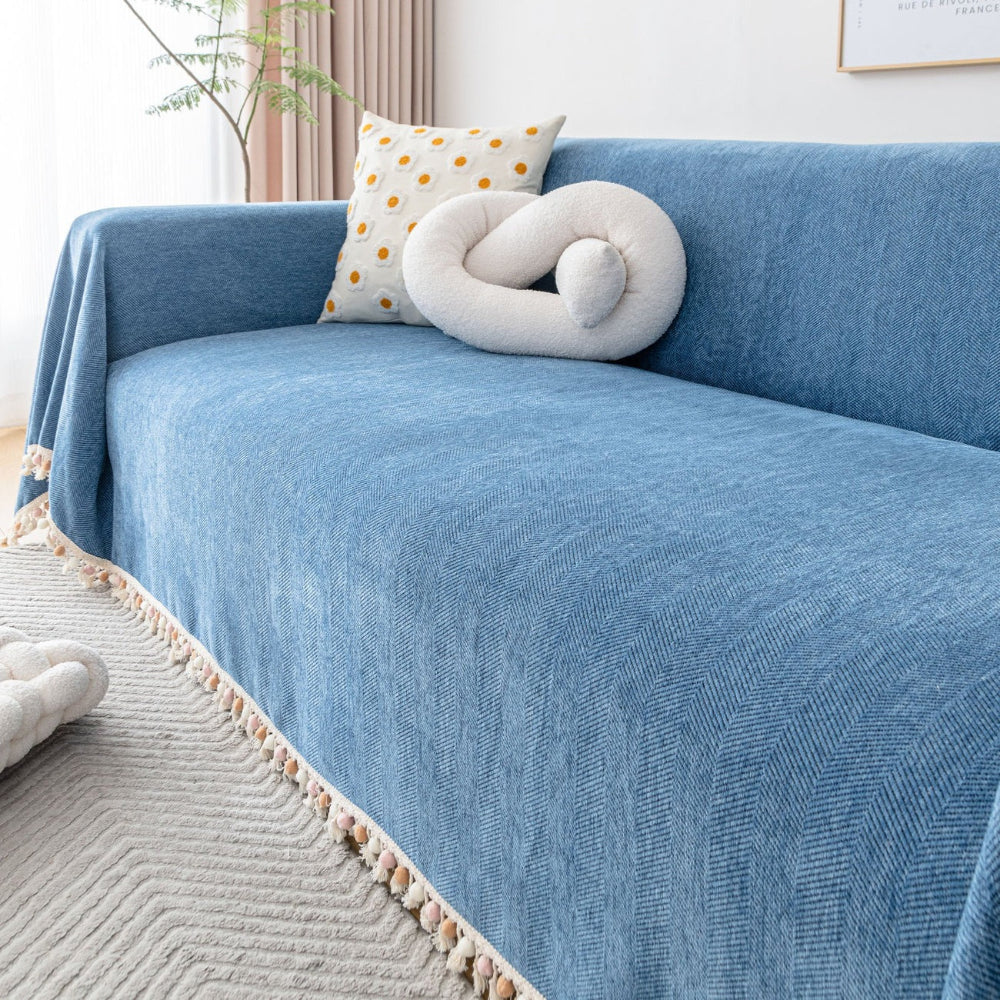 Pet Friendly Herringbone Tassel Luxe Sofa Couch Cover