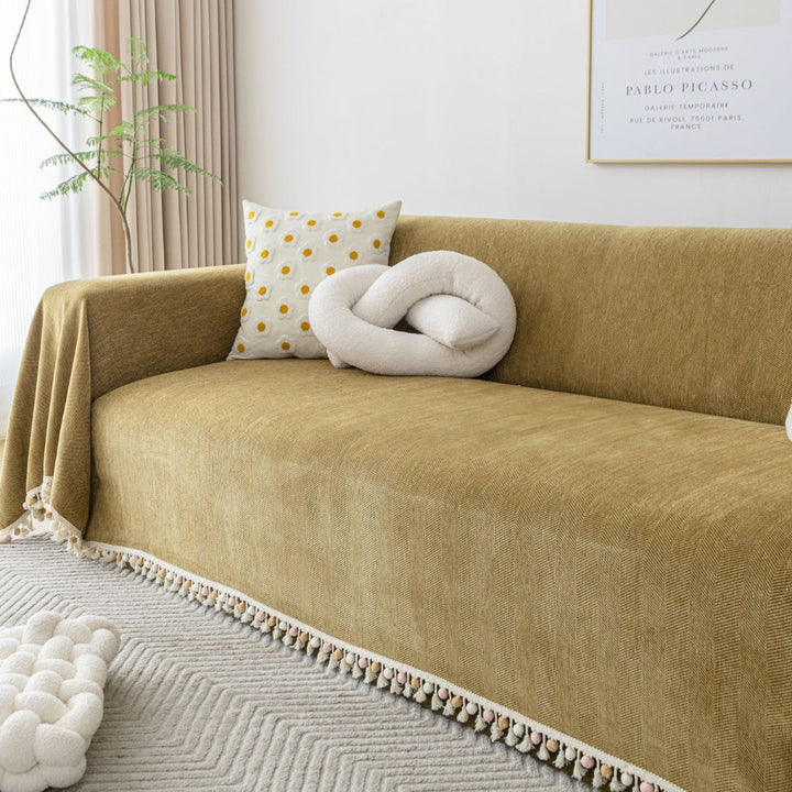 Pet Friendly Herringbone Tassel Luxe Sofa Couch Cover