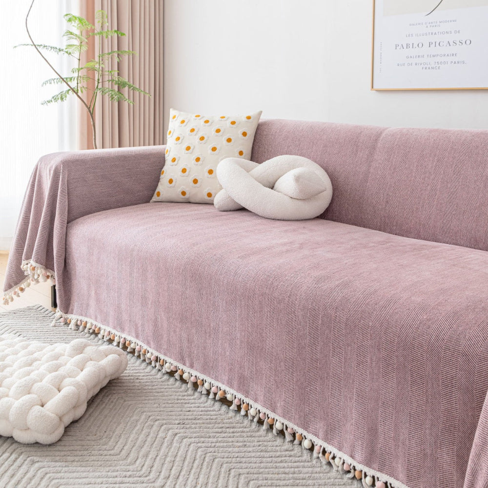 Pet Friendly Herringbone Tassel Luxe Sofa Couch Cover