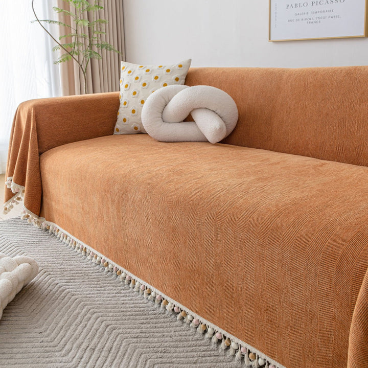Pet Friendly Herringbone Tassel Luxe Sofa Couch Cover