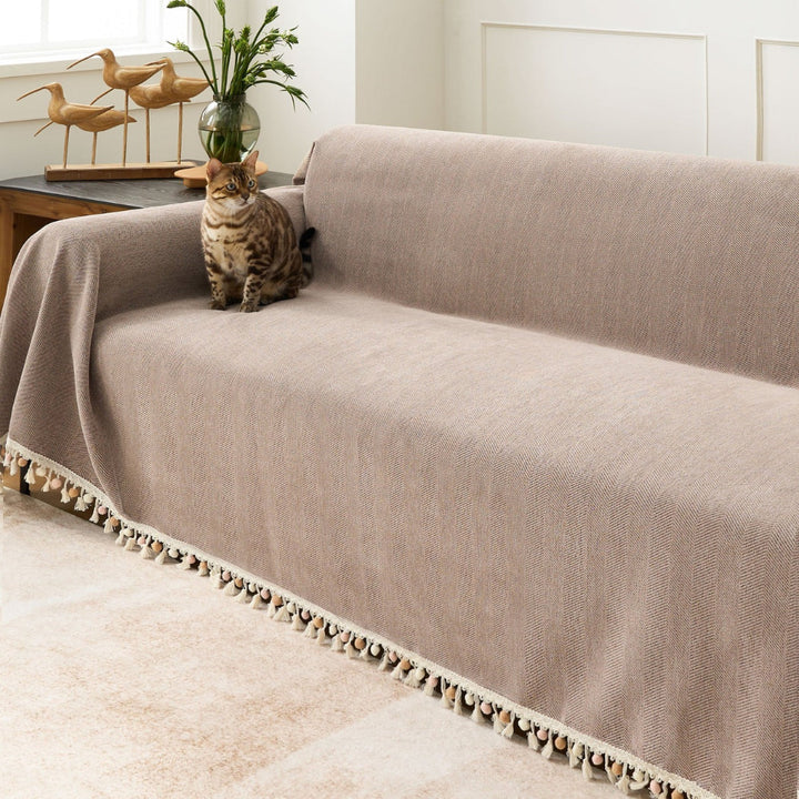 Pet Friendly Herringbone Tassel Luxe Sofa Couch Cover