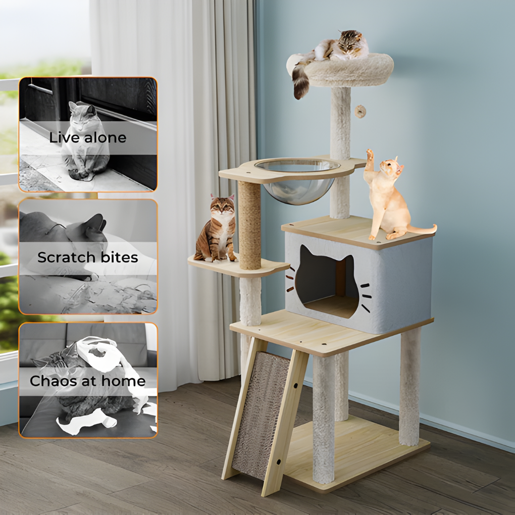 Wooden Multi-Level Cat Tree Tower