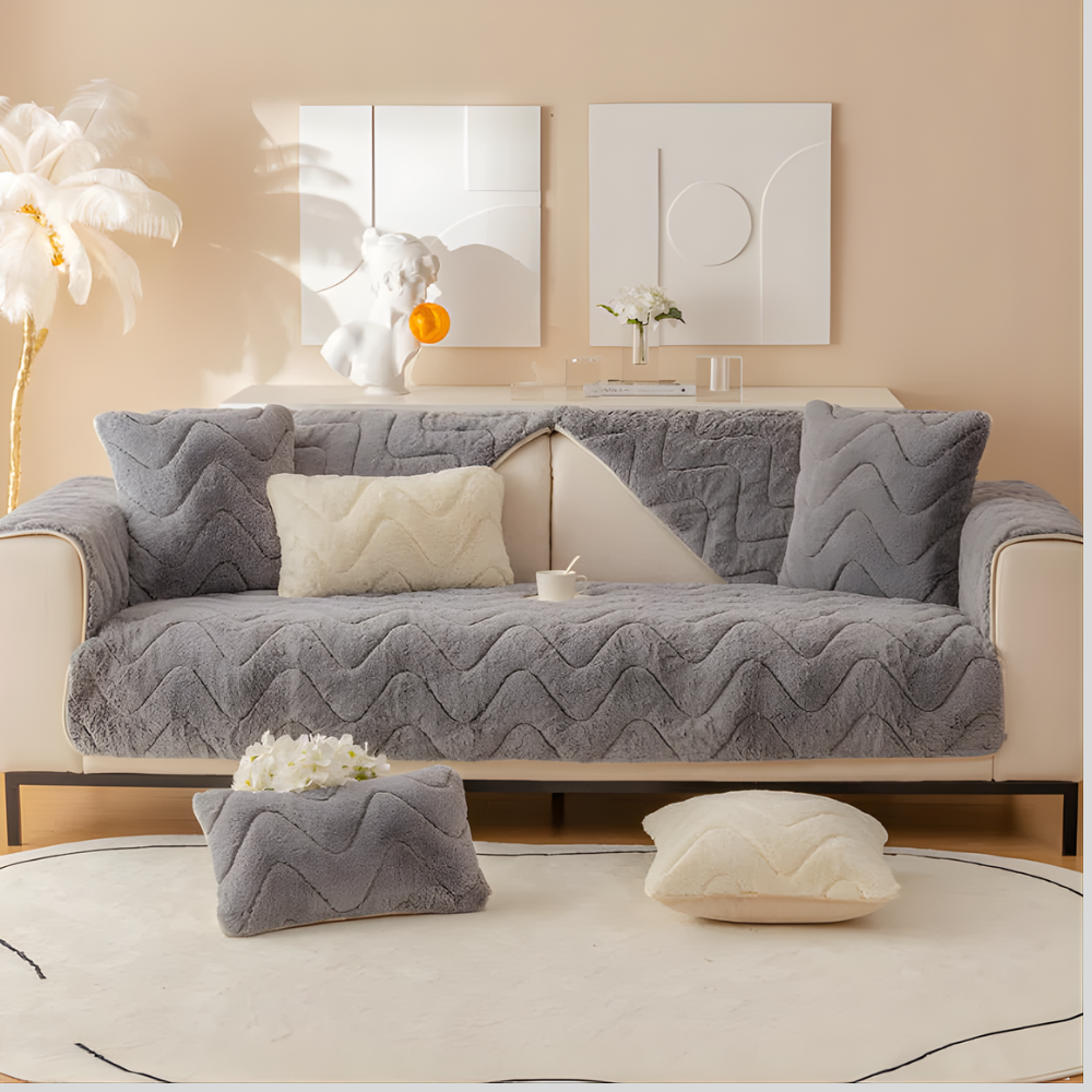 Plush Faux Fur Sectional Sofa Cover