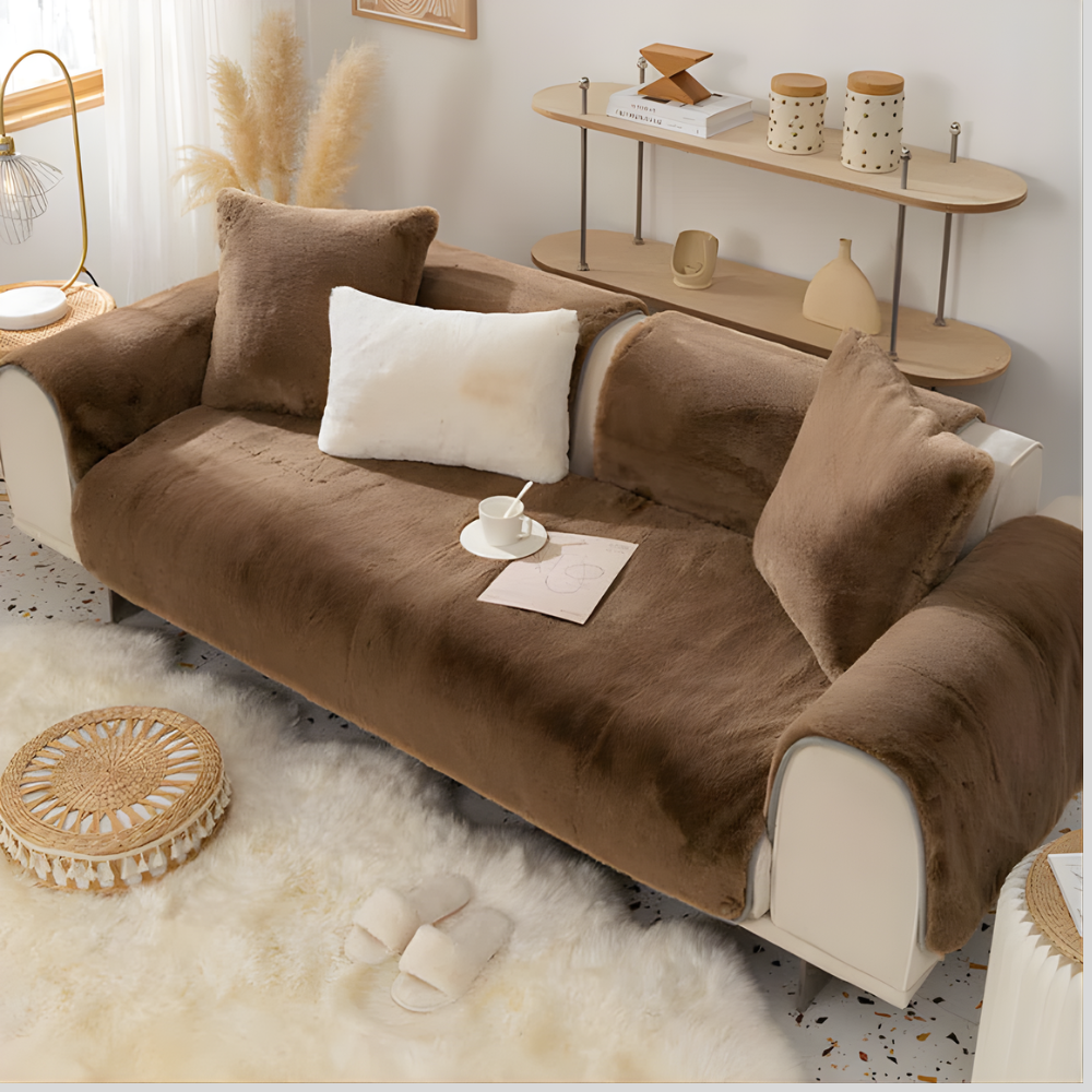 Plush Faux Fur Sectional Sofa Cover