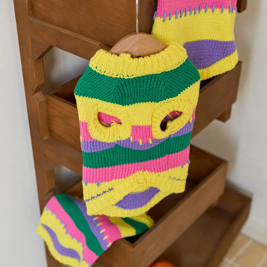 Color-Blocked Striped Sleeveless Dog Jumper