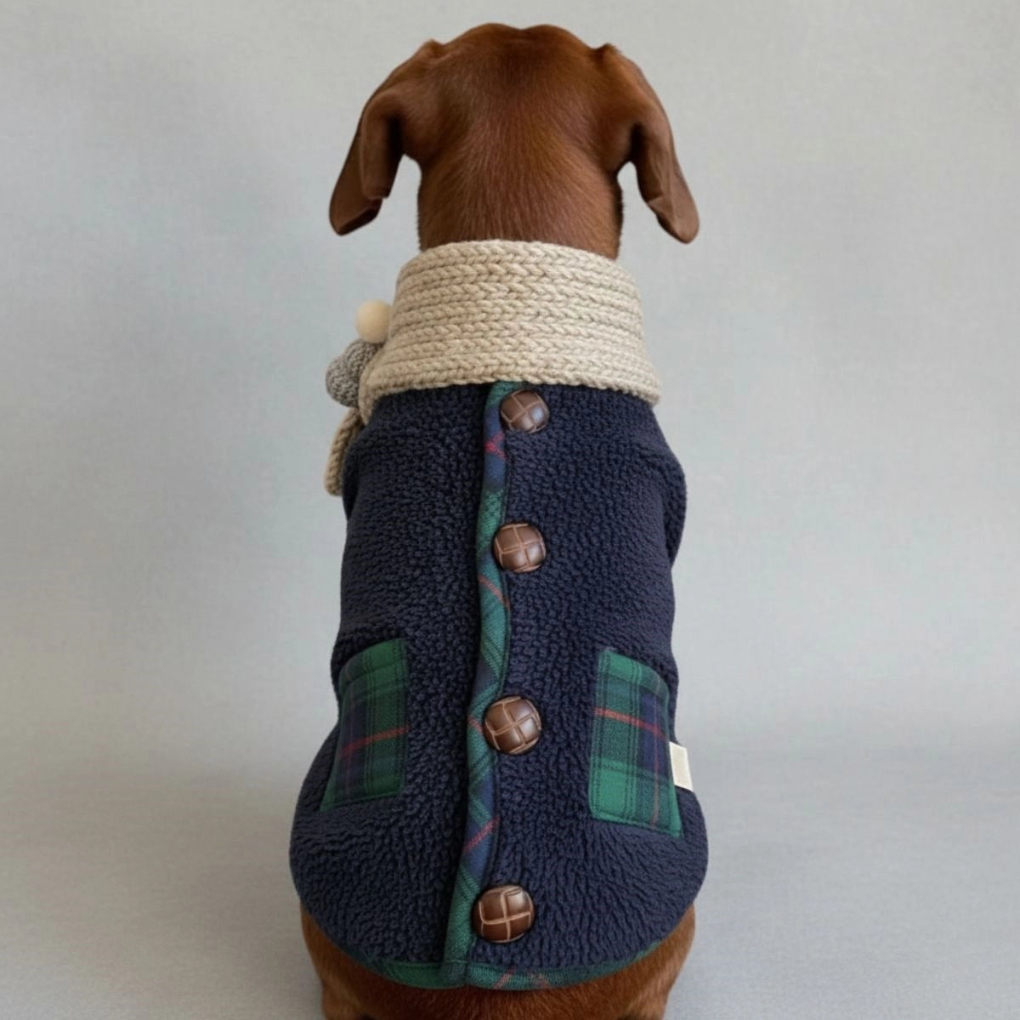 Plaid Winter Dog Jacket with Scarf