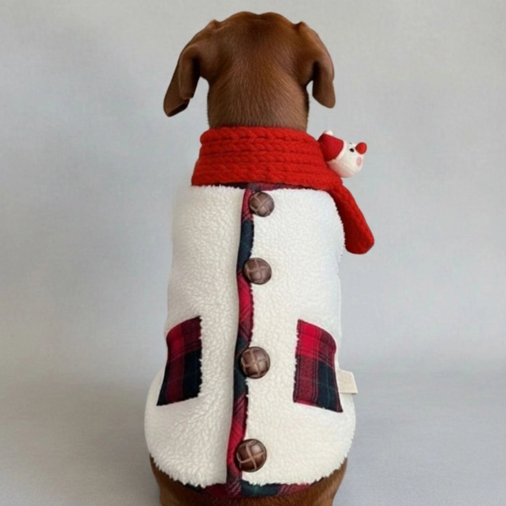 Plaid Winter Dog Jacket with Scarf