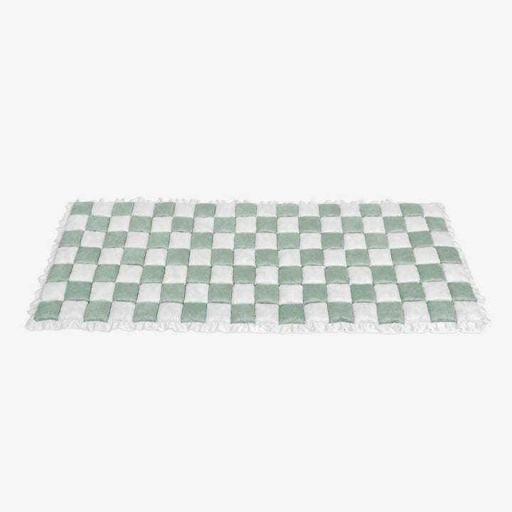 Cream-colored Large Plaid Square Fuzzy Pet Dog Mat Bed Couch Cover