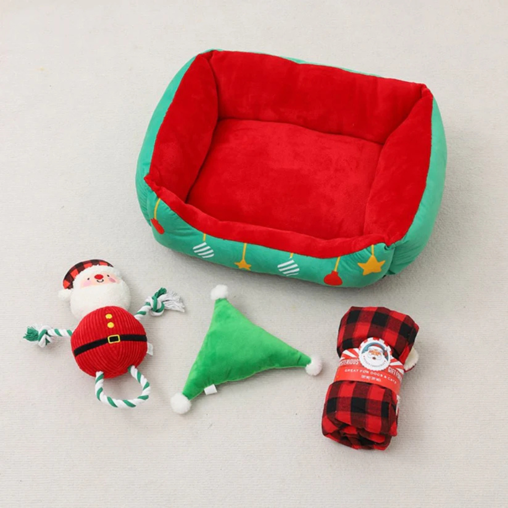 Semi-Enclosed Christmas-Themed Dog & Cat Bed