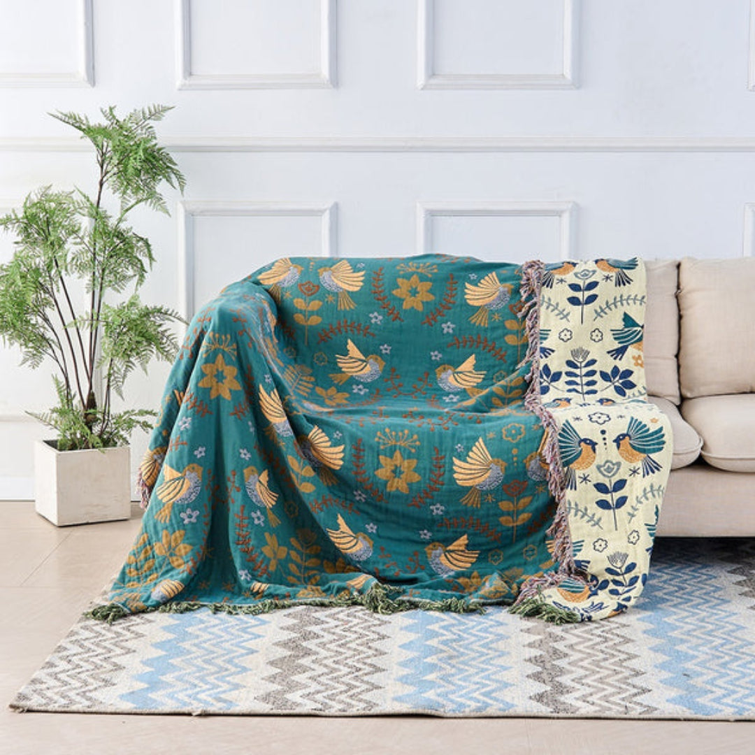 Reversible Scandinavian Bird Throw Blanket