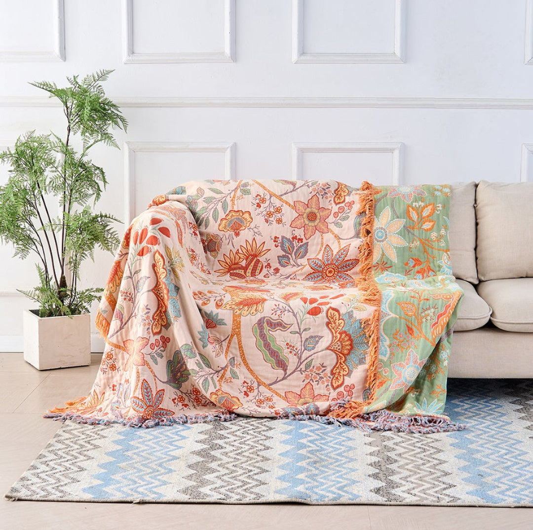 Rustic Floral Tassel Blanket