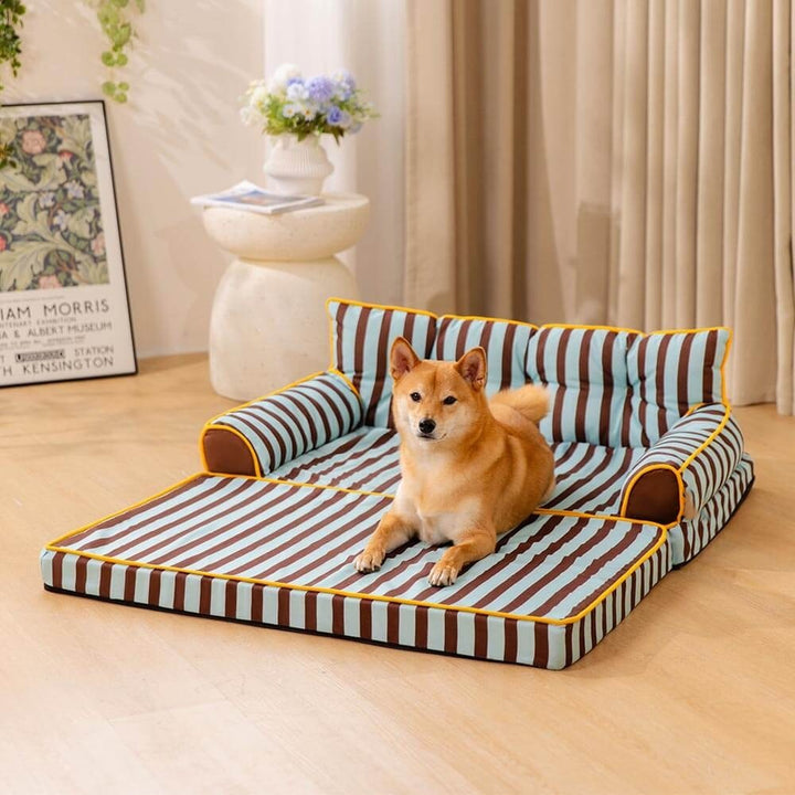 Trendy Striped Water-Repellent Foldable Dog Sofa Bed