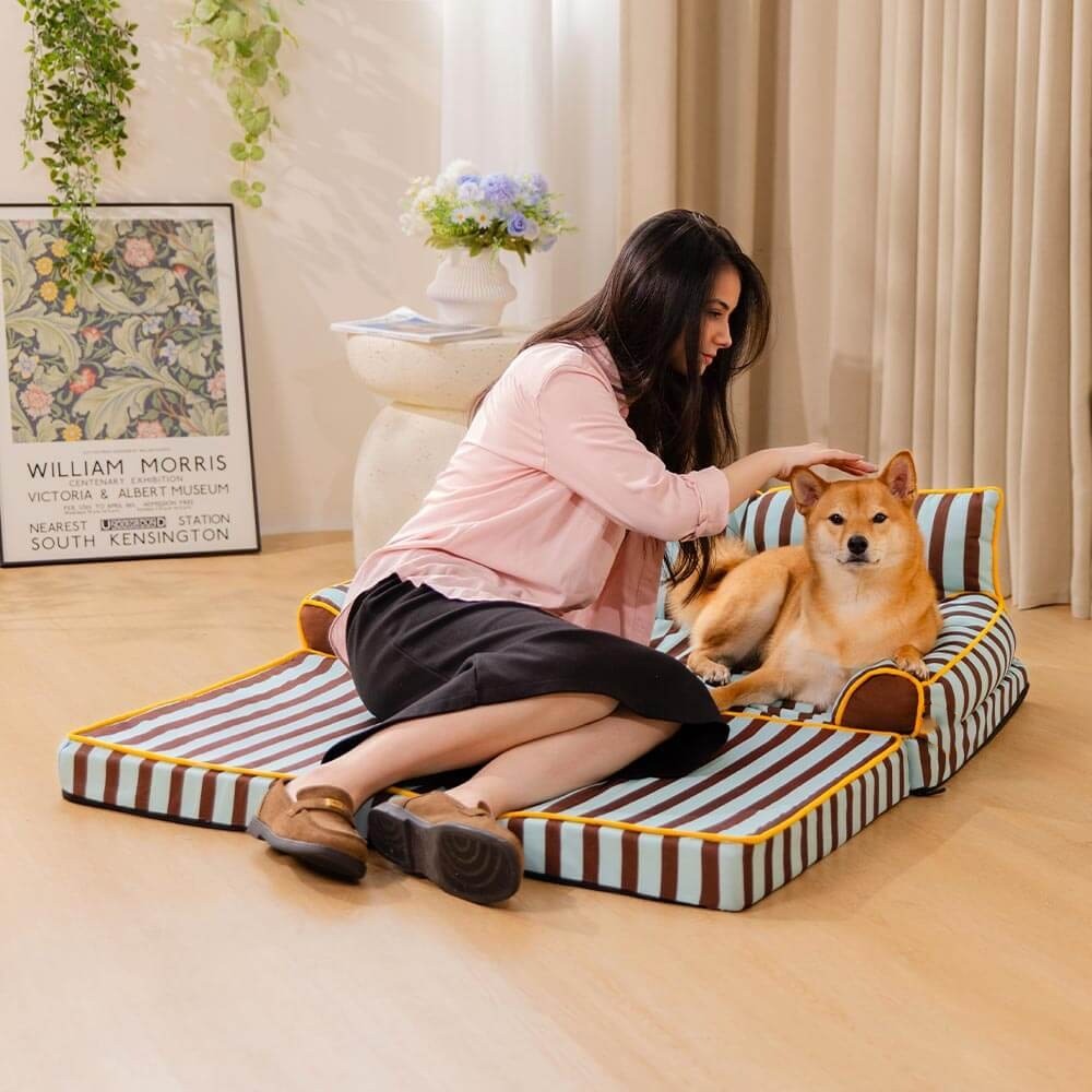 Trendy Striped Water-Repellent Foldable Dog Sofa Bed