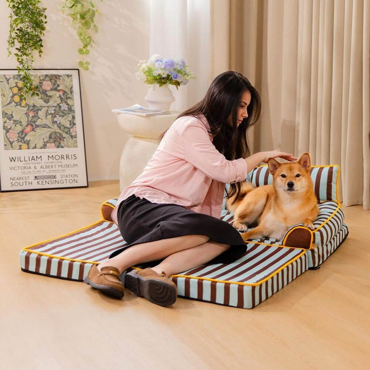 Trendy Striped Water-Repellent Foldable Dog Sofa Bed