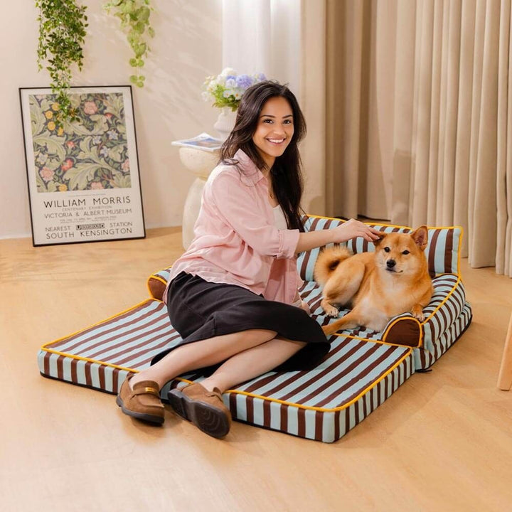 Trendy Striped Water-Repellent Foldable Dog Sofa Bed