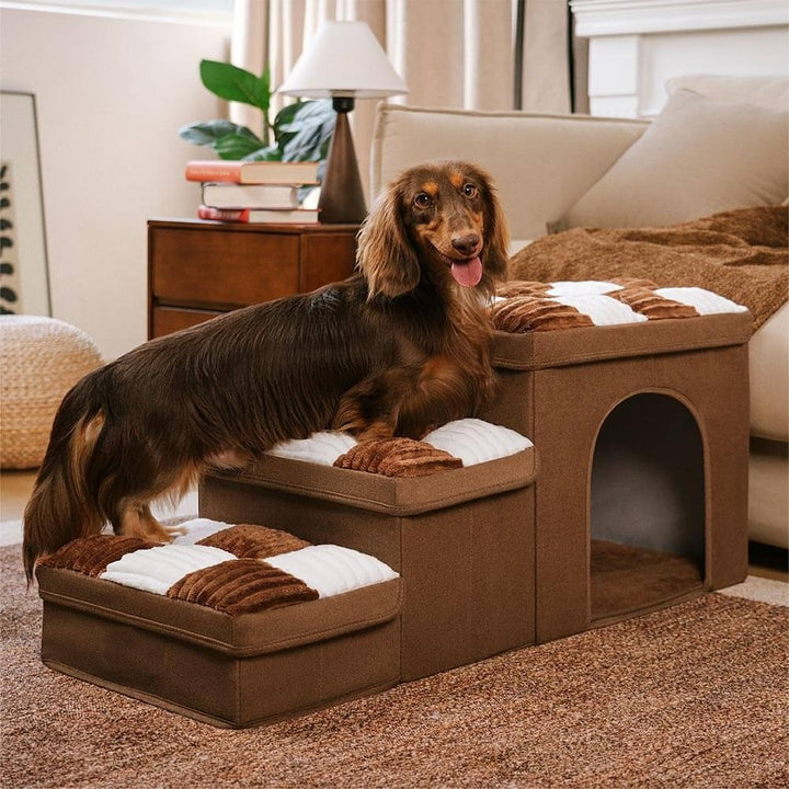 Chessboard Handcrafted Dog Steps with Storage & Condo
