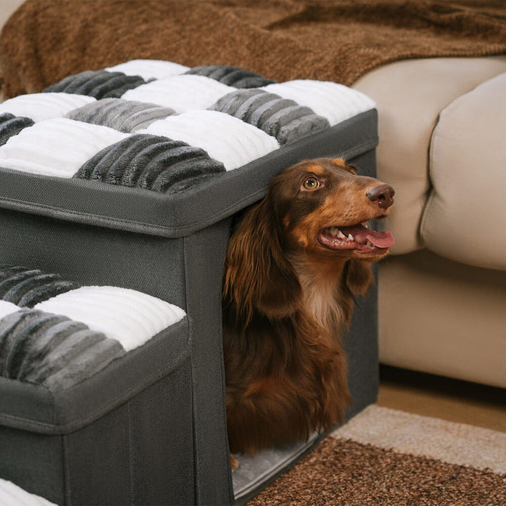 Chessboard Handcrafted Dog Steps with Storage & Condo