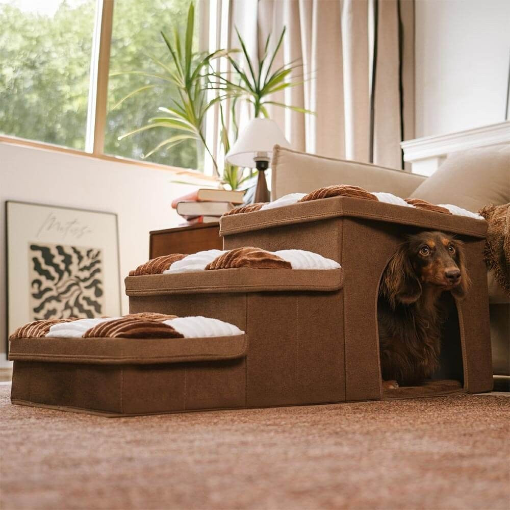 Chessboard Handcrafted Dog Steps with Storage & Condo