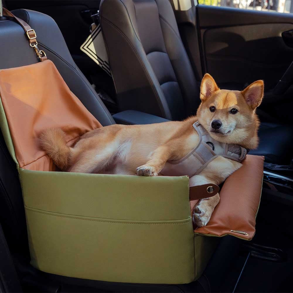 Elevated Faux Leather Deluxe Dog Car Seat Booster Bed