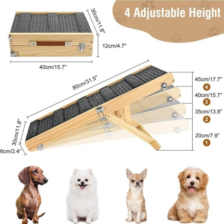 4-Level Adjustable Wooden Dog Ramp