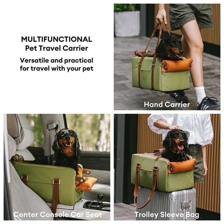 Deluxe Faux Leather Center Console Pet Car Seat & Carrier