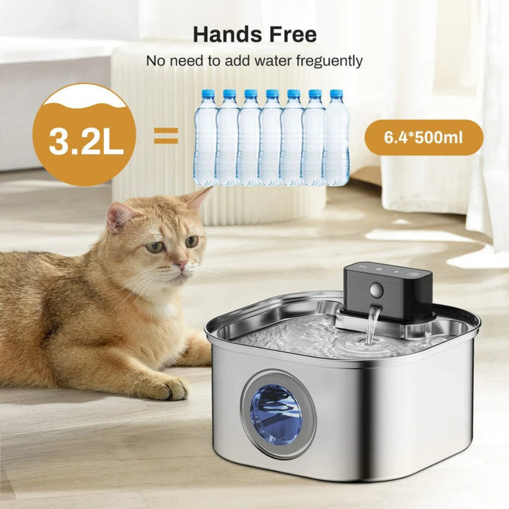 Stainless Steel Cat Water Fountain – 3.2 L with Automatic Sensor