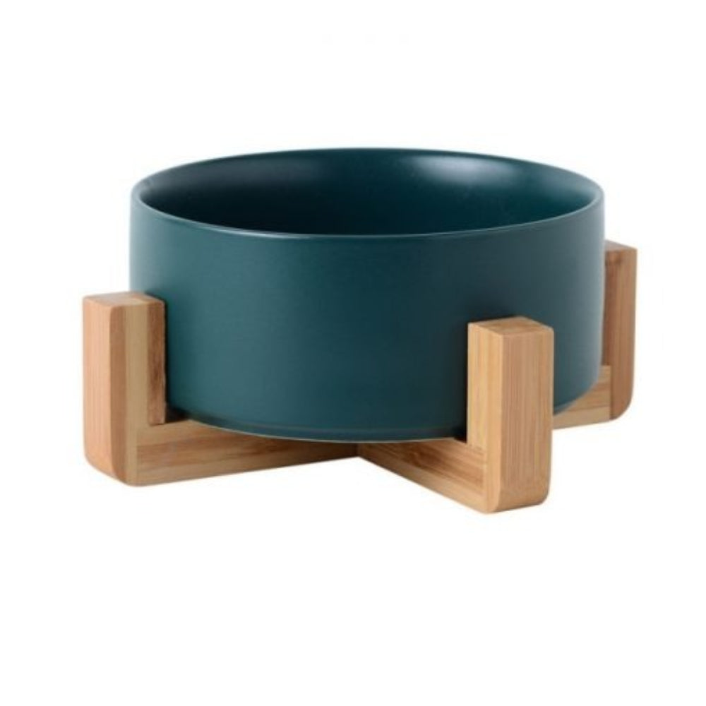 PawFeast Ceramic Dog Bowl – Stylish Dining with Wooden Stand