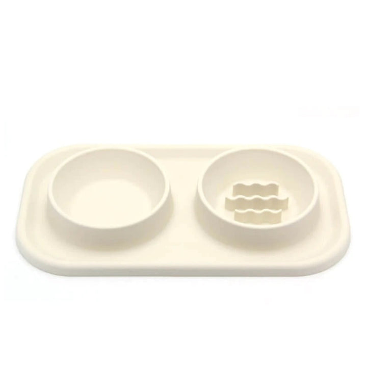 Silicone Dual Bowl Slow Feeder Pet Bowl