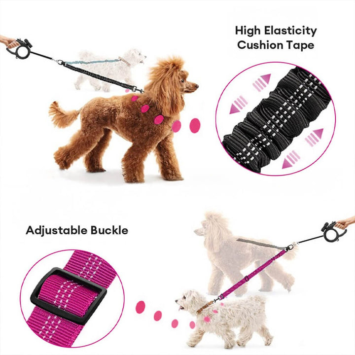 Dual Dog Lead with Shock Absorbing Bungee and No-Tangle Design