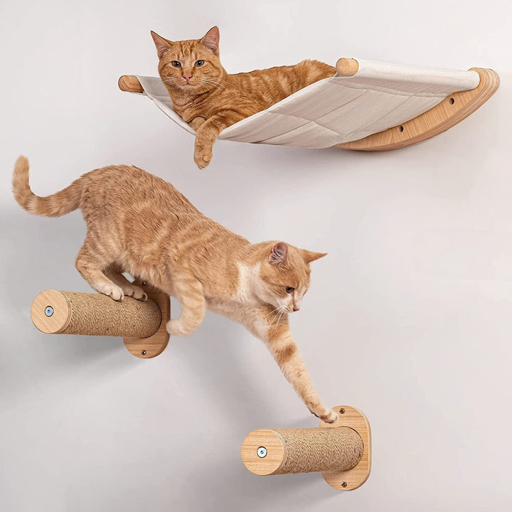 Wall-Mounted Cat Shelves & Hammock with Steps