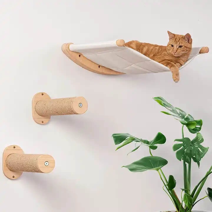 Wall-Mounted Cat Shelves & Hammock with Steps