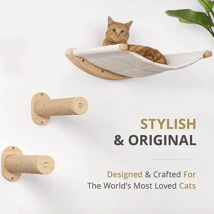Wall-Mounted Cat Shelves & Hammock with Steps